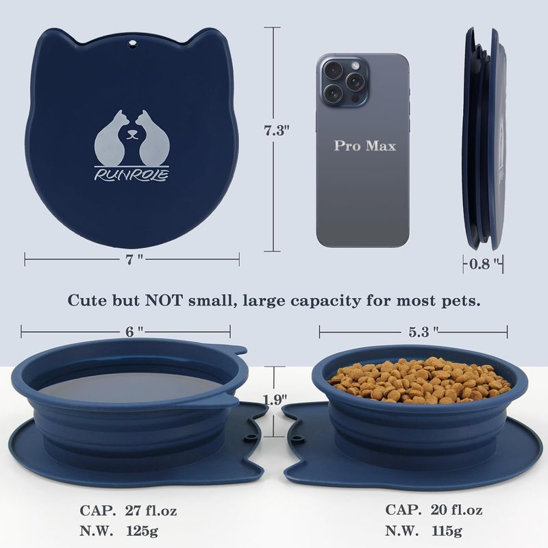 RUNROLE 2-in-1 Collapsible Silicone Dog Travel Bowls, Slot Together and Use Separately, Portable Pet Food Water Bowls, Foldable Cat Feeding Watering Dishes, 20OZ+27OZ(Navy Blue) - Image 2